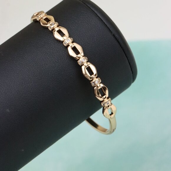 Elegant Linked Design Rose Gold Bangle with Sparkling Accents, XPBL0439 - Picture 9 of 11